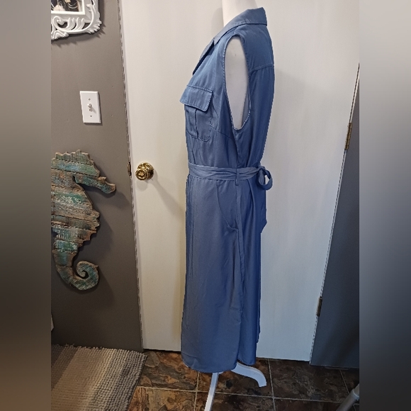Grace Karin Classic Button Down Collared Sleeveless Maxi Dress XL Pockets Blue - Picture 4 of 8